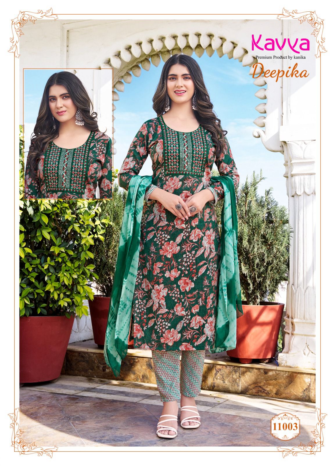 Deepika Vol 11 By Kavya Straight Cut Embroidery Kurti With Bottom Dupatta Wholesale Market

